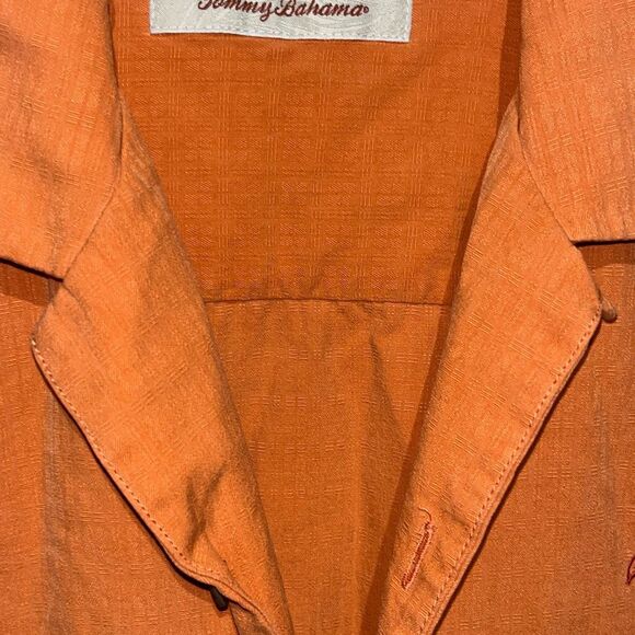 Tommy Bahama Men's Orange Textured 100% Silk Short Sleeve Button Up Shirt Medium - Picture 5 of 12